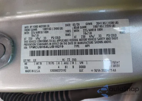 2020 Ford Escape Sel from USA, damaged, VIN 1FMCU9H64LUB18219